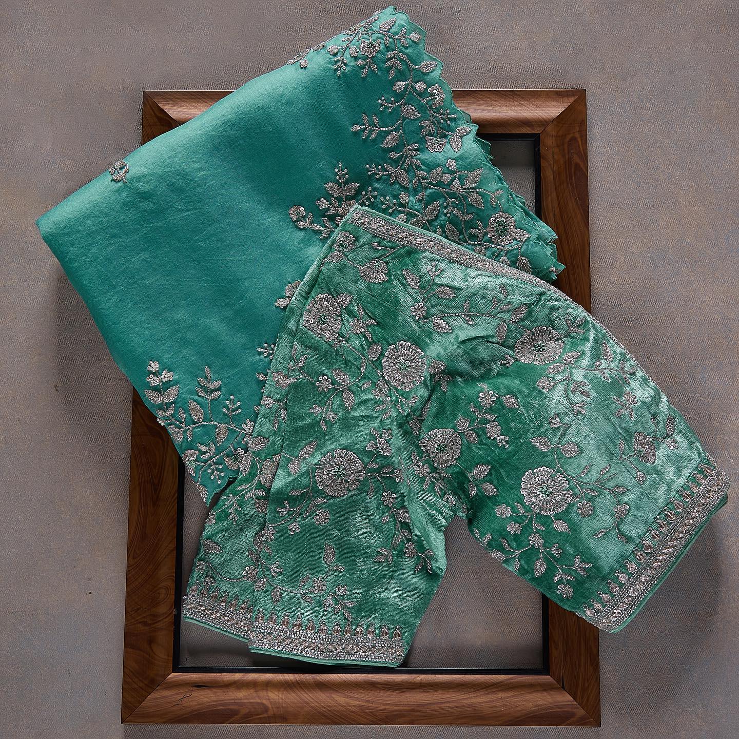 Firozi Colour Rangoli Silk Sequence Embroidery Work Saree With Blouse ...