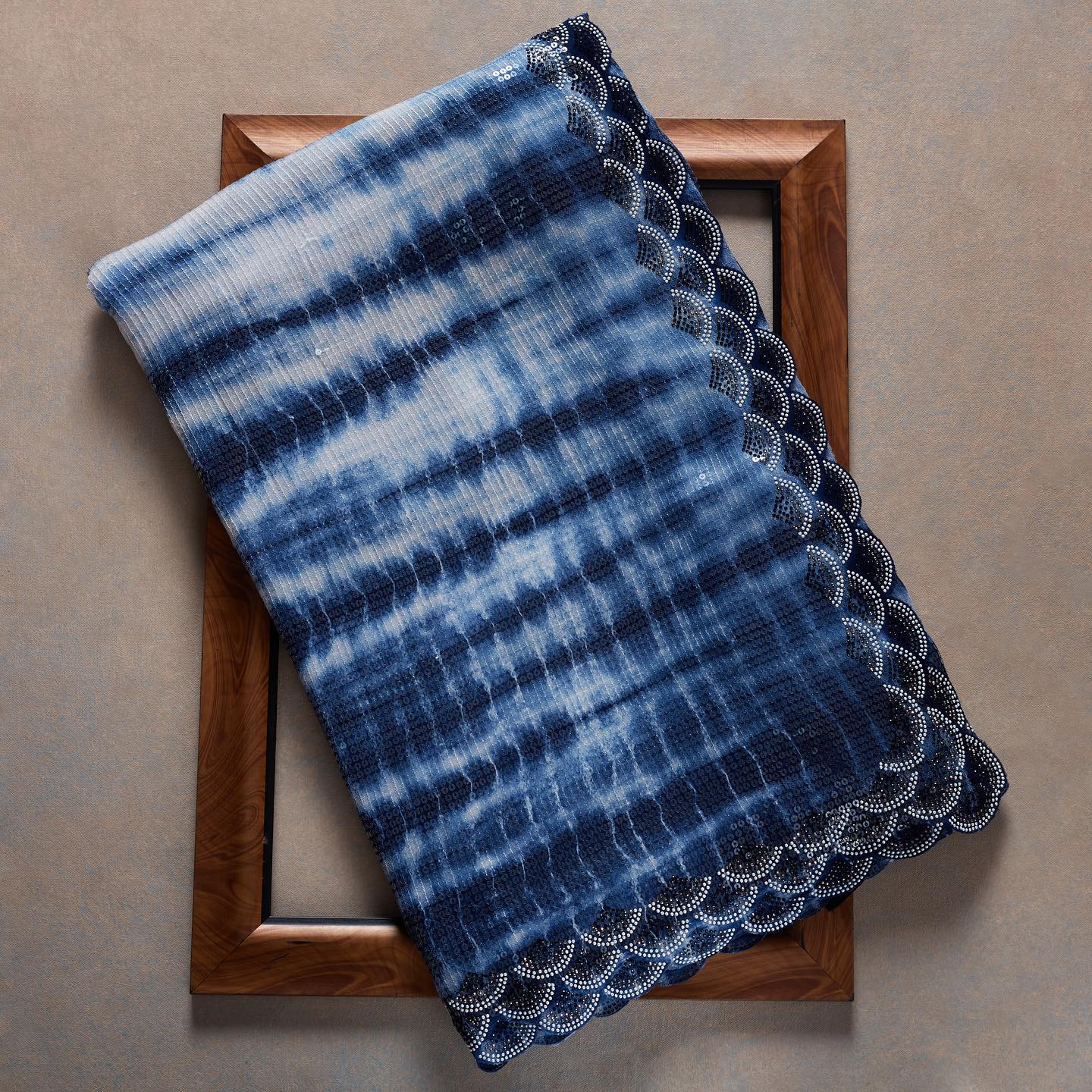 Blue Colour Rangoli Silk Sequence Embroidery Work Saree With Blouse - Image 2