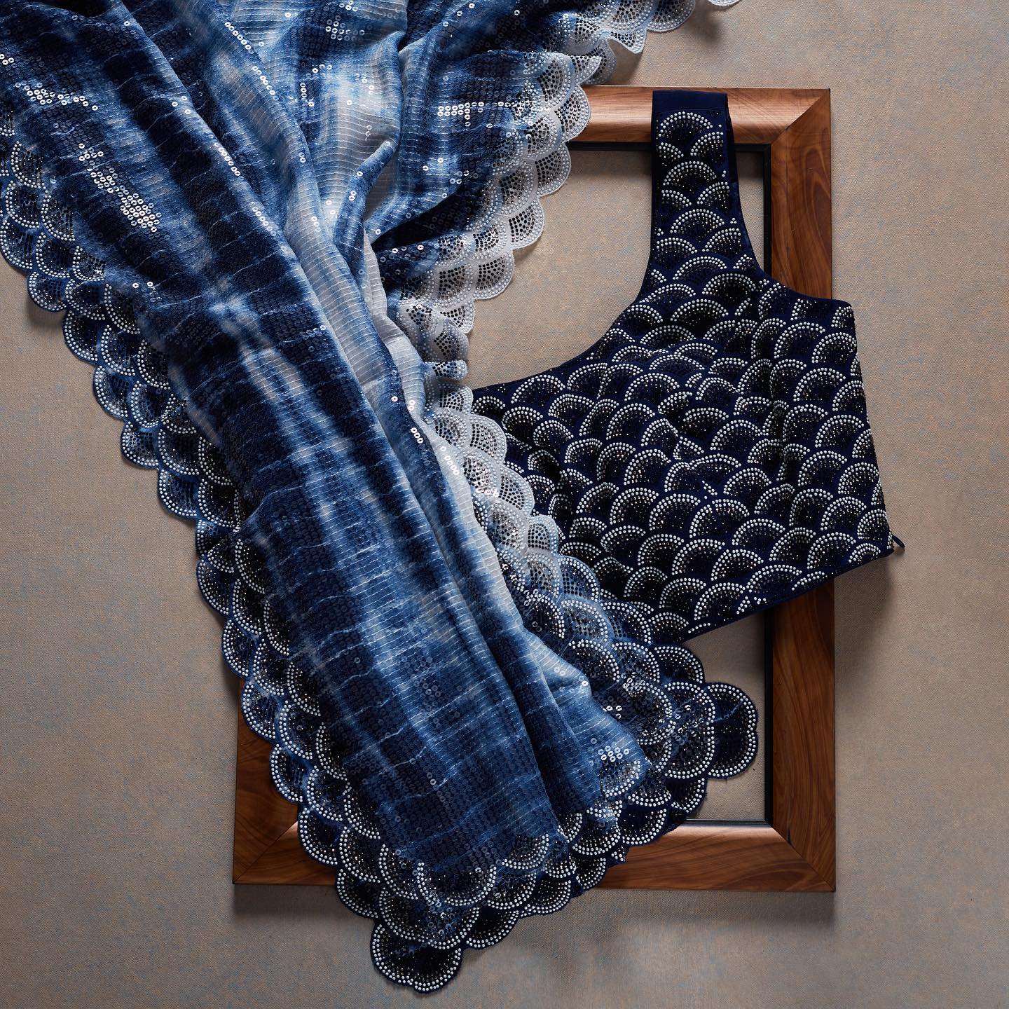 Blue Colour Rangoli Silk Sequence Embroidery Work Saree With Blouse - Image 4