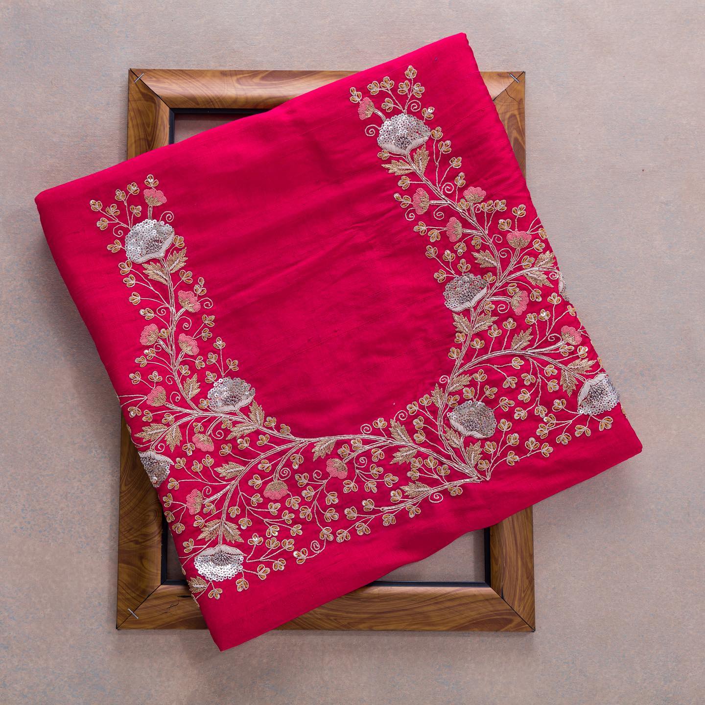 Rani Pink Colour Rangoli Silk Sequence Embroidery Work Saree With Blouse - Image 3