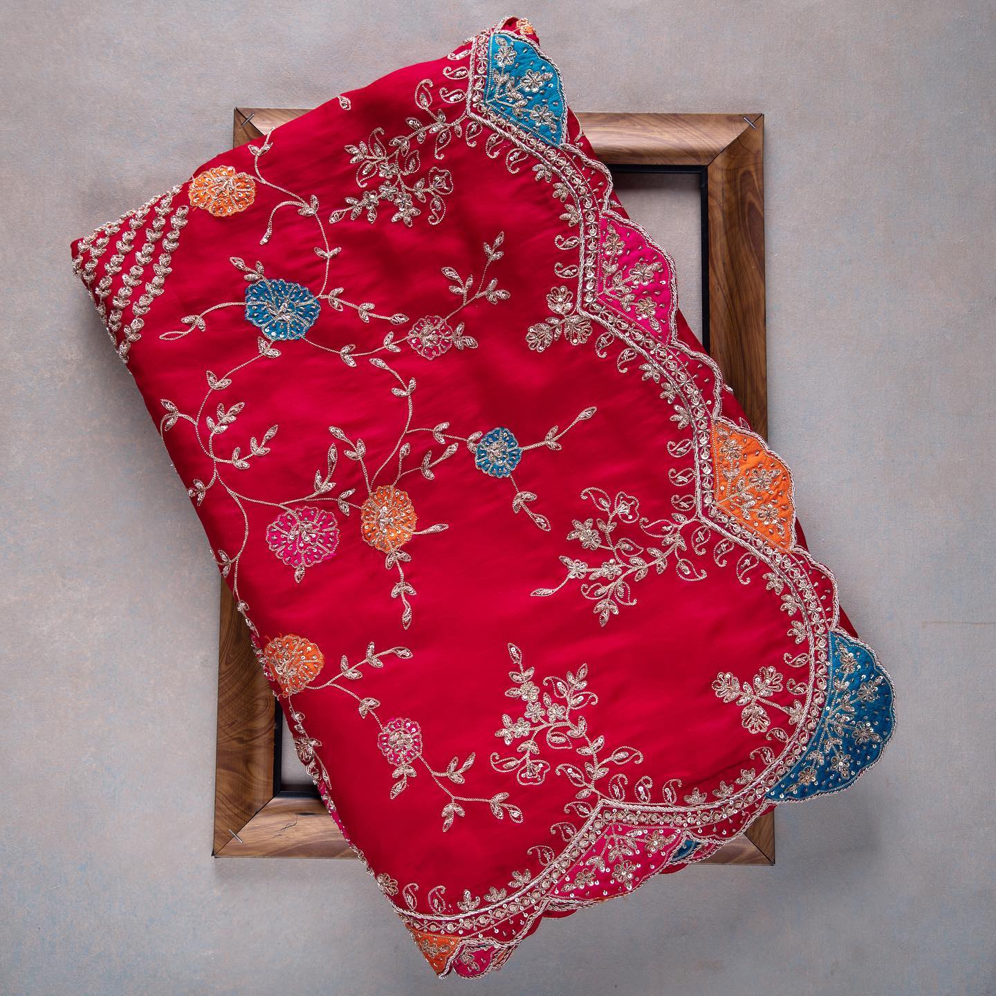 Red Colour Rangoli Silk Sequence Embroidery Work Saree With Blouse - Image 2