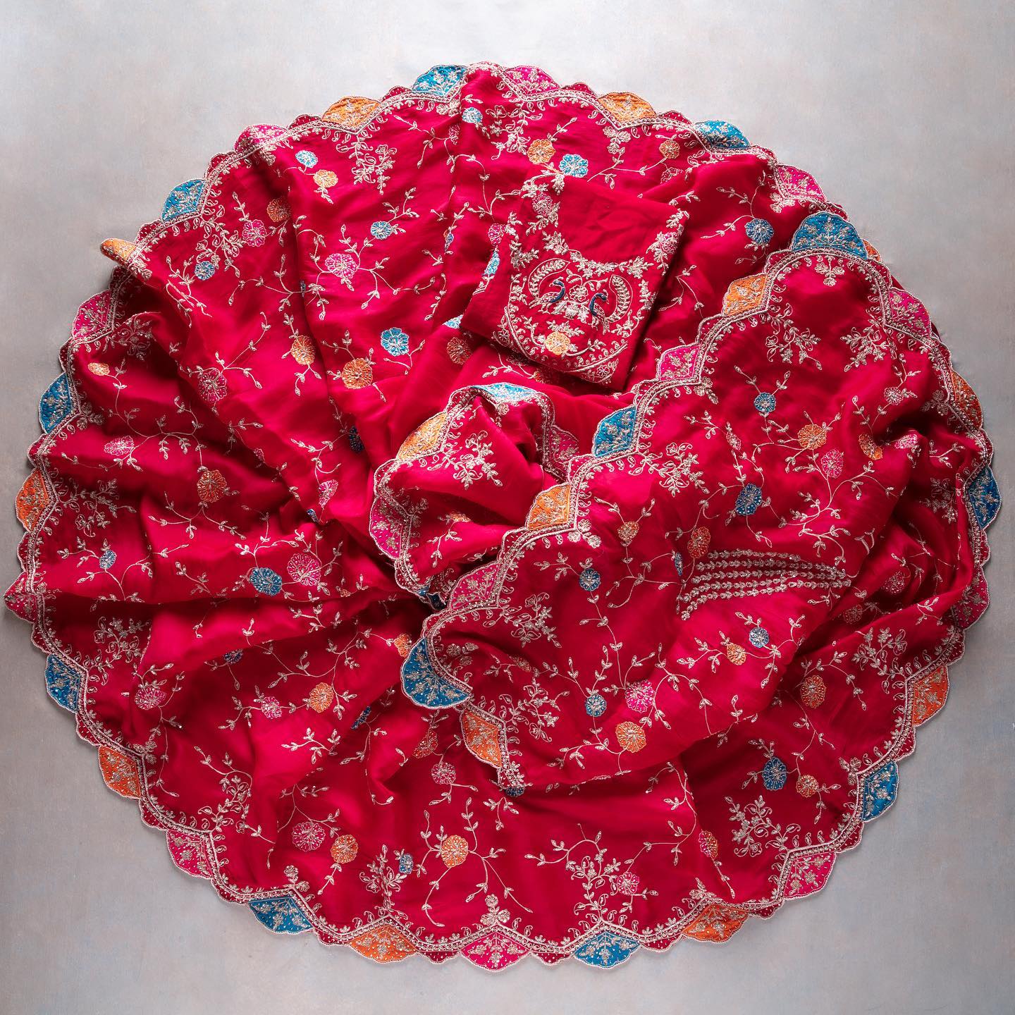 Red Colour Rangoli Silk Sequence Embroidery Work Saree With Blouse - Image 3