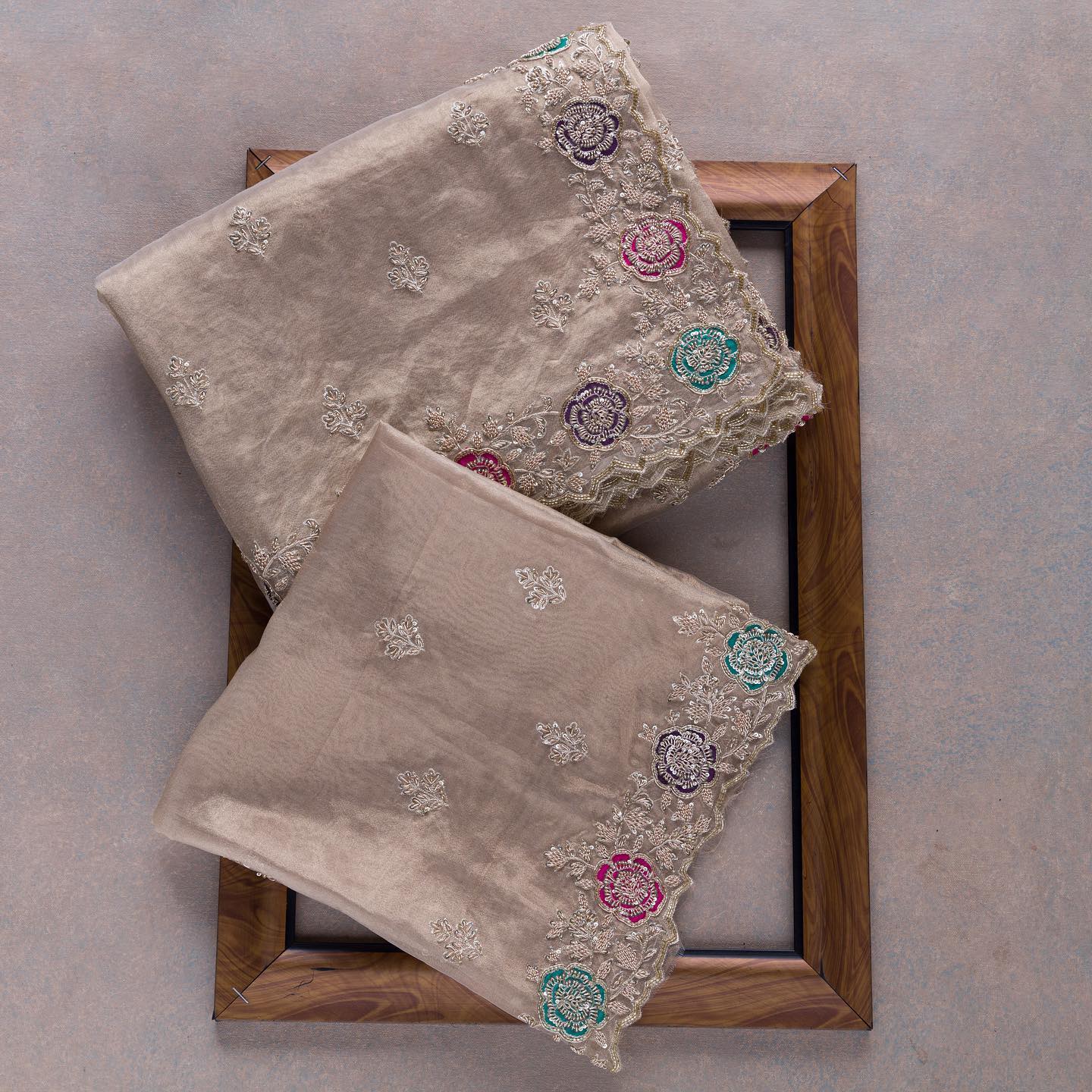 Cream Colour Rangoli Silk Sequence Embroidery Work Saree With Blouse - Image 2