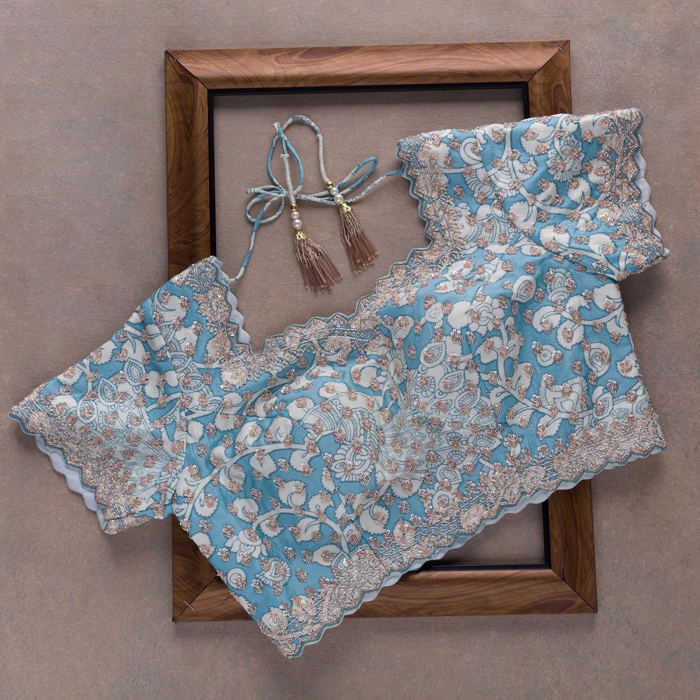 Sky Blue Colour Rangoli Silk Sequence Embroidery Work Saree With Blouse - Image 2