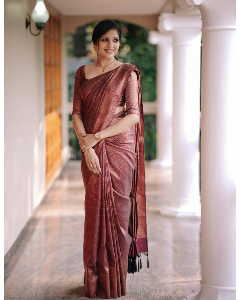 Hypnotic Wine Soft Silk Saree With Intricate Blouse Piece - Image 3