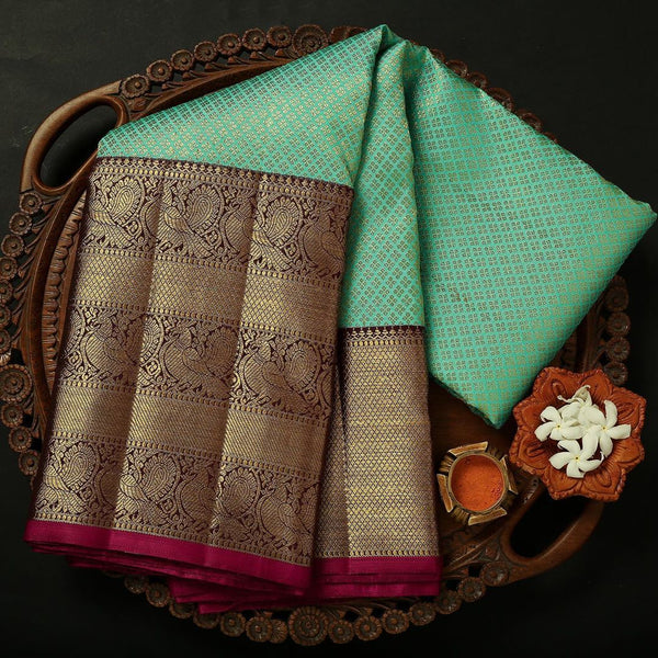 The Silk C-Green Silk Saree Archaic Traditional Kanchi Soft Silk Sari With Attached Blouse - Image 3