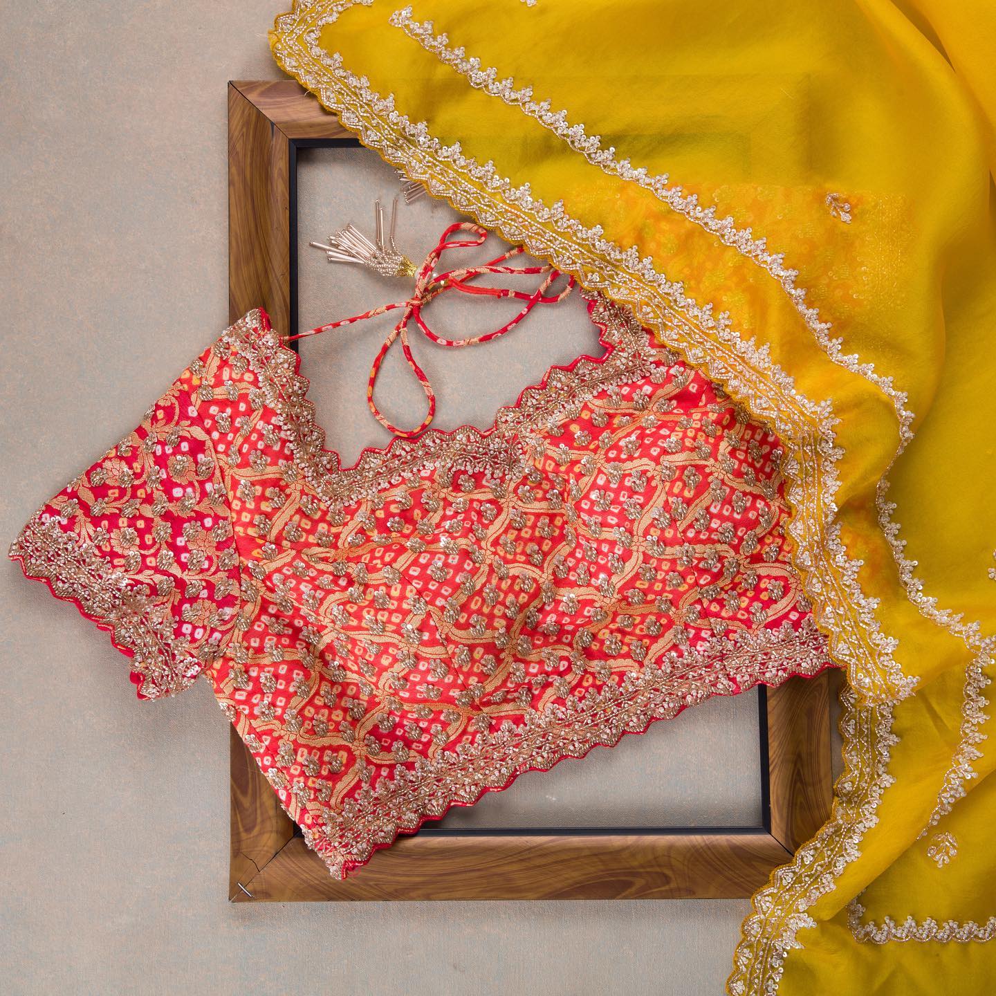 Yellow & Pink Colour Rangoli Silk Sequence Embroidery Work Saree With Blouse - Image 2