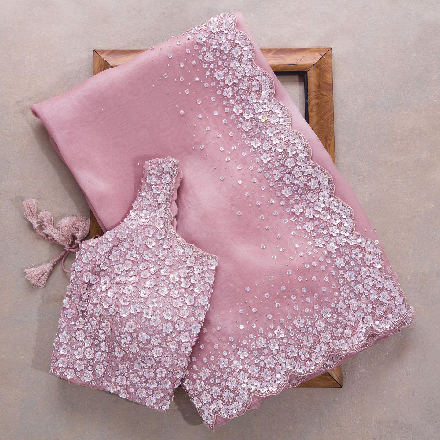 Attractive Pink Colour Rangoli Silk Sequence Embroidery Work Saree With Blouse