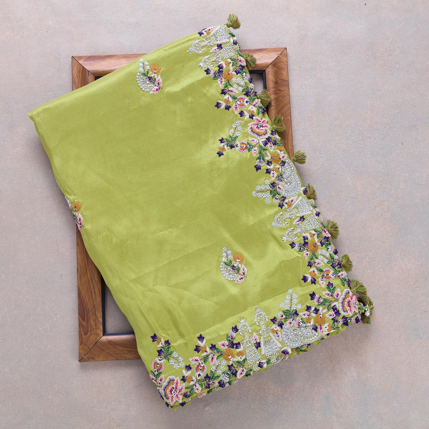parrot green Colour Rangoli Silk Sequence Embroidery Work Saree With Blouse - Image 2