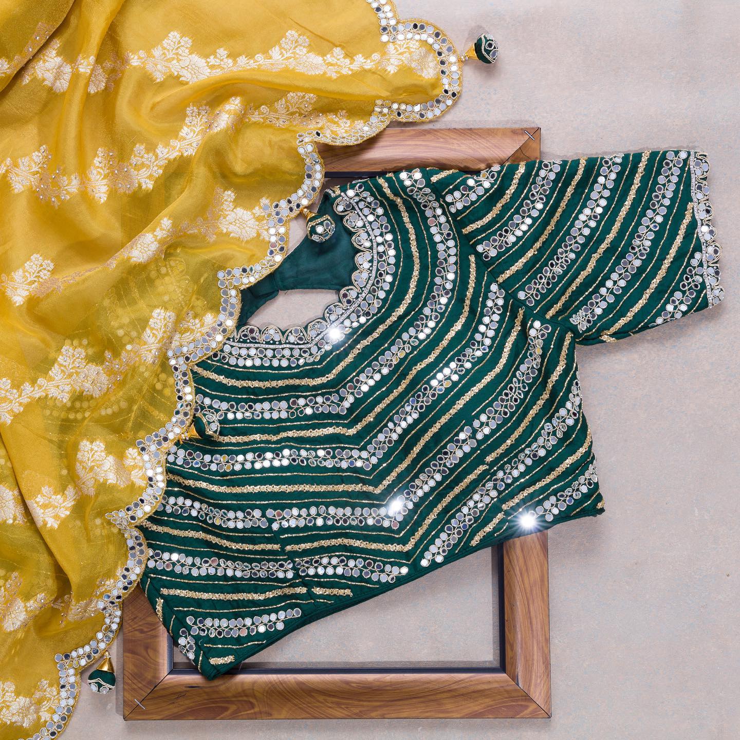 Yellow Green Colour Rangoli Silk Sequence Embroidery Work Saree With Blouse - Image 3