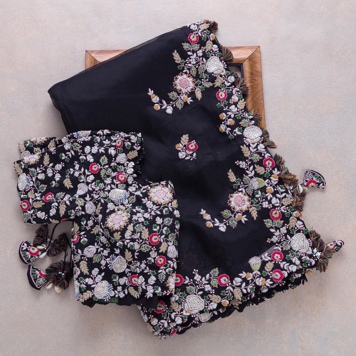 Black Colour Rangoli Silk Sequence Embroidery Work Saree With Blouse