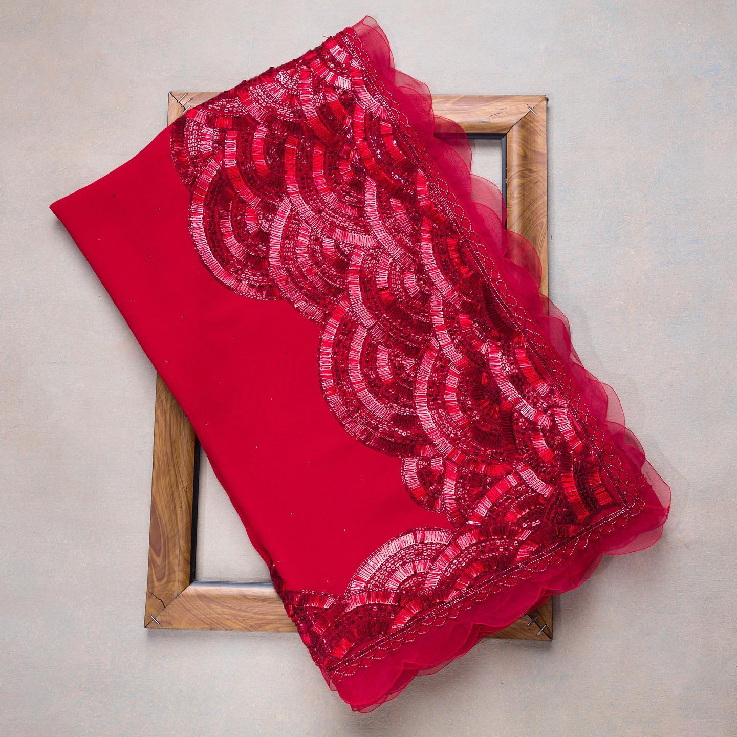 Red Colour Rangoli Silk Sequence Embroidery Work Saree With Blouse - Image 2