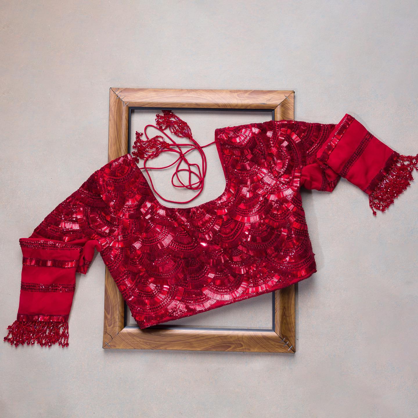 Red Colour Rangoli Silk Sequence Embroidery Work Saree With Blouse - Image 3