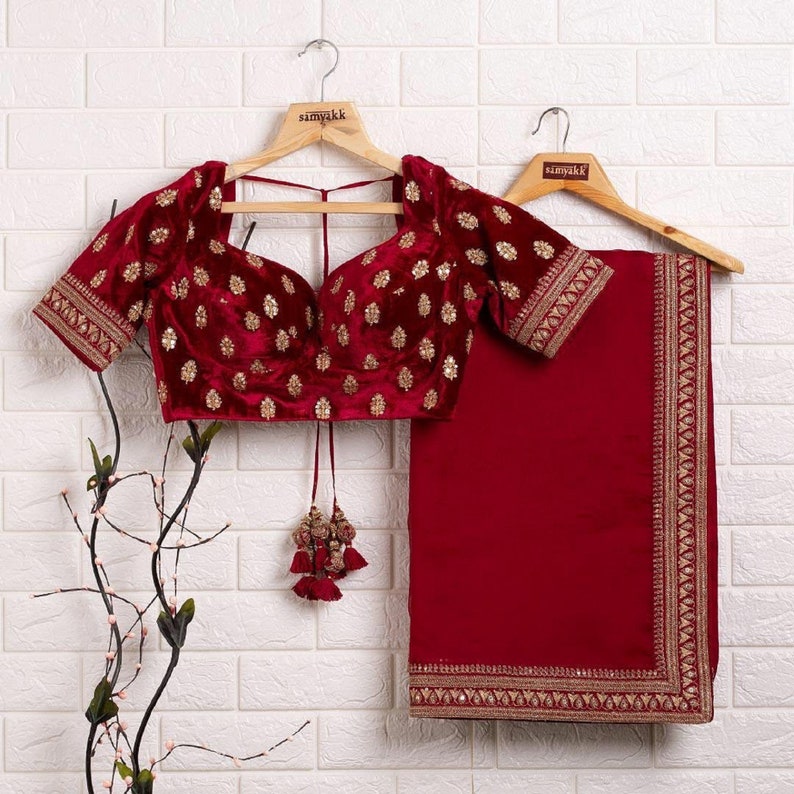 Maroon Colour Rangoli Silk Sequence Embroidery Work Saree With Blouse - Image 3