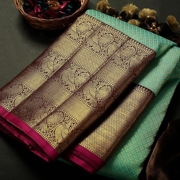 The Silk C-Green Silk Saree Archaic Traditional Kanchi Soft Silk Sari With Attached Blouse - Image 4