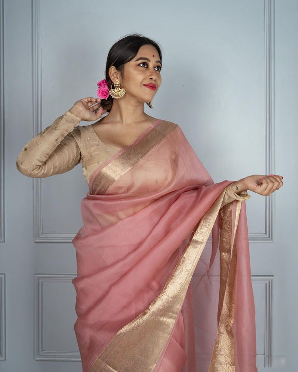 Attractive Beige Rangoli Silk Saree With Comely Blouse - Image 4