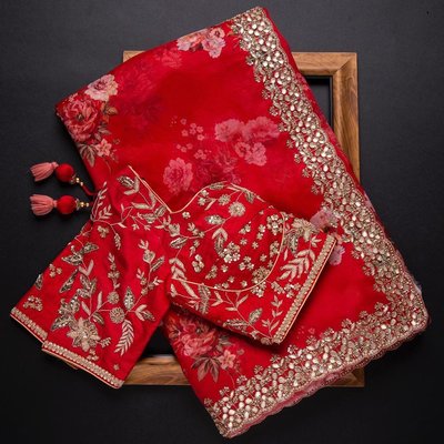 Red Colour Rangoli Silk Sequence Embroidery Work Saree With Blouse
